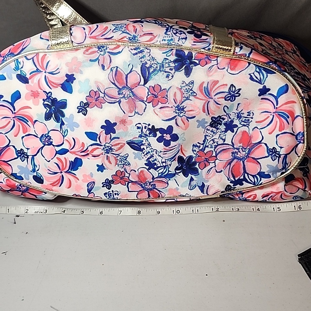 Lilly Pulitzer Pink and Blue Floral Bag with Gold Straps- NWOT - Picture 5 of 11